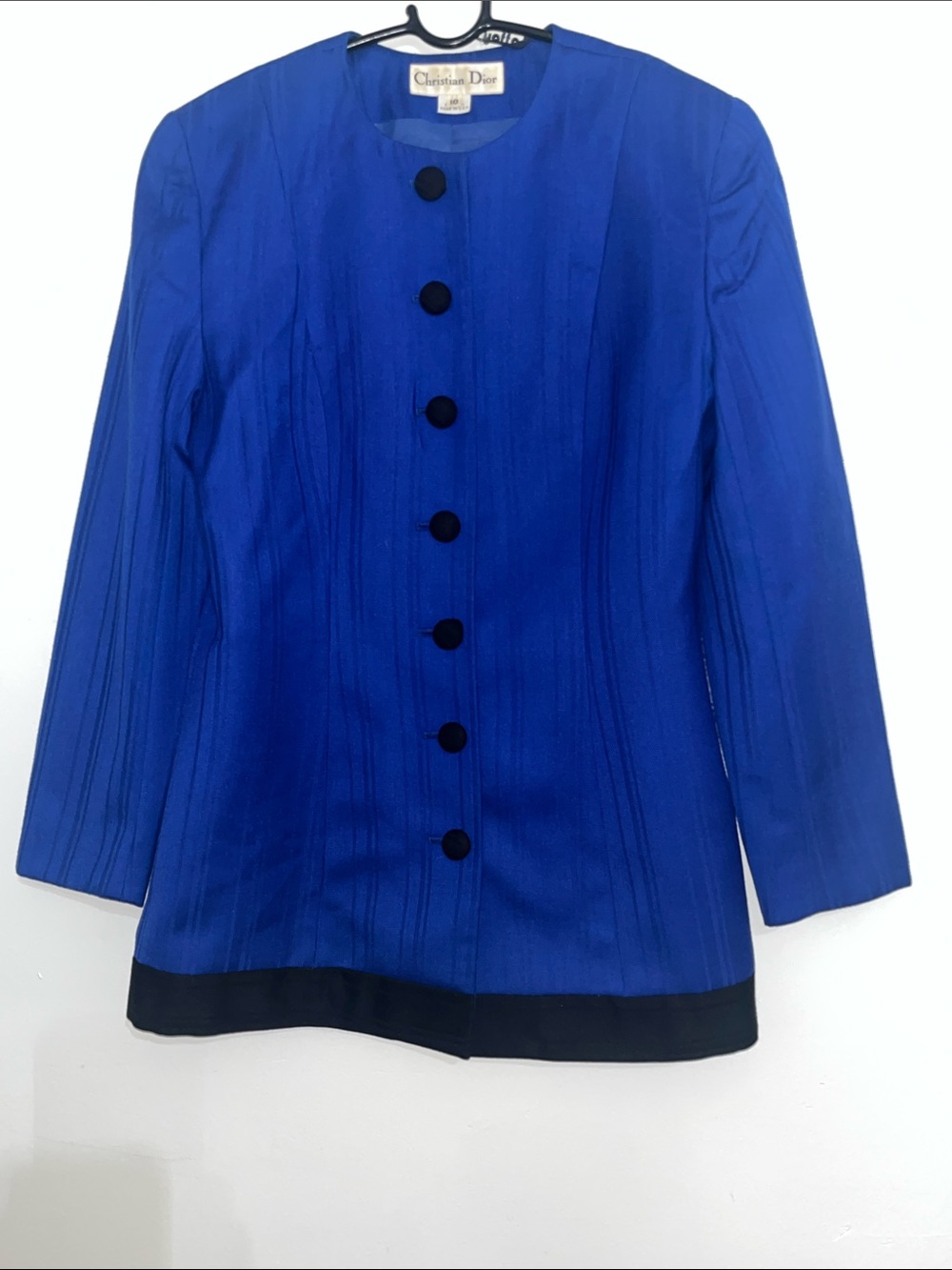 Vintage Christian Dior Cobalt Blue Button-Front Blazer with Black Trim